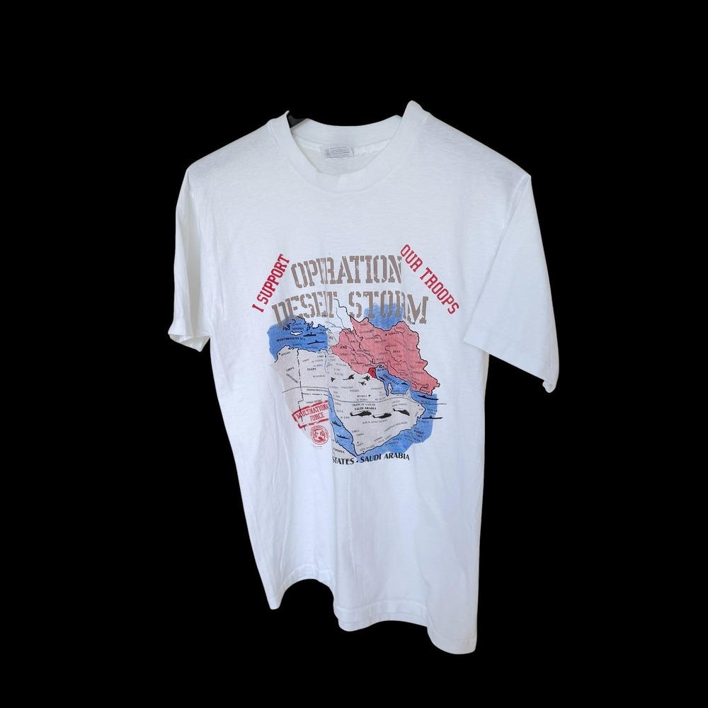 Vintage 90's Operation Desert Storm T-Shirt Large White Single Stitch USA